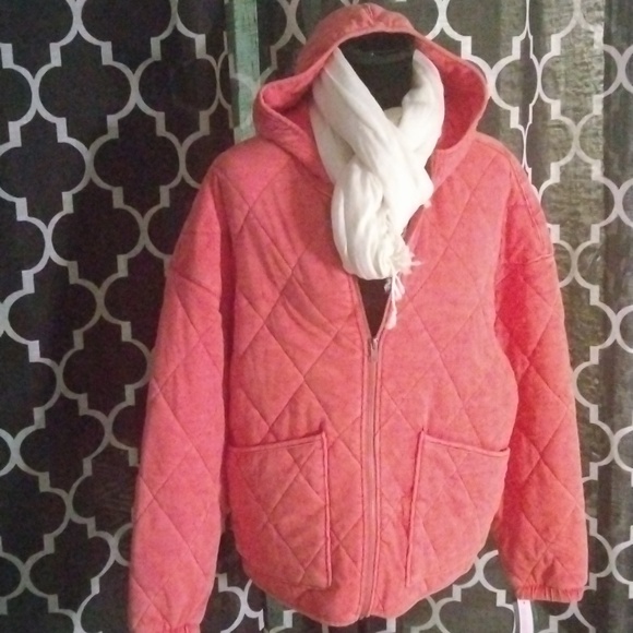 Wild Fable Hooded Diamond Quilted Jacket Coat Faded Coral unisex nwt size M - Picture 4 of 9